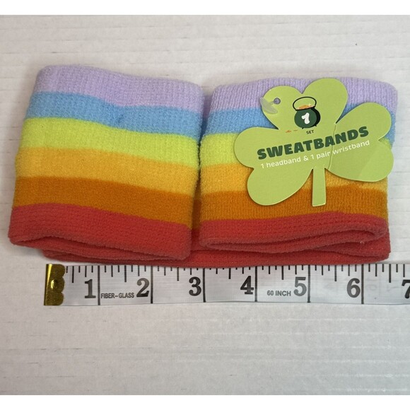 St Patrick's Day Rainbow Striped Headband and Wristband Set NEW! - Picture 2 of 5